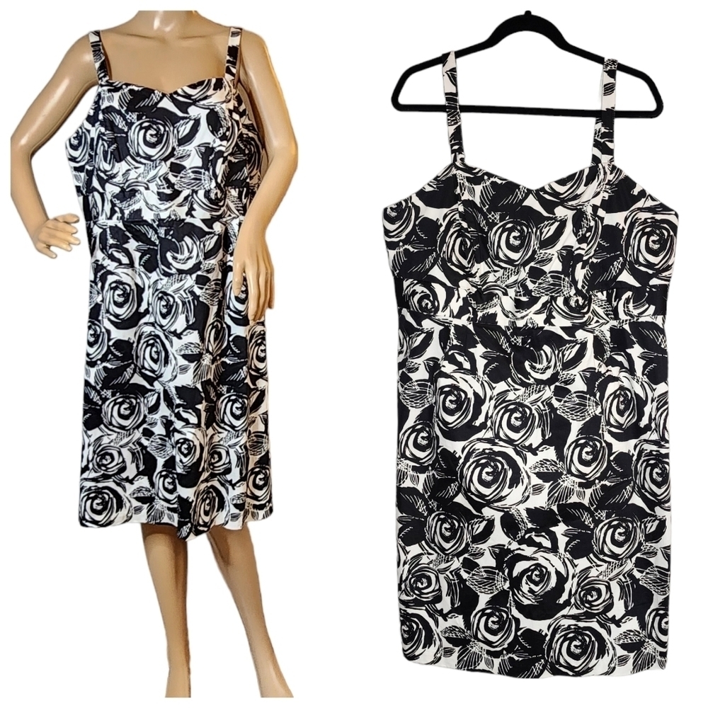 Lane Bryant sleeveless black white floral dress. Size 18.